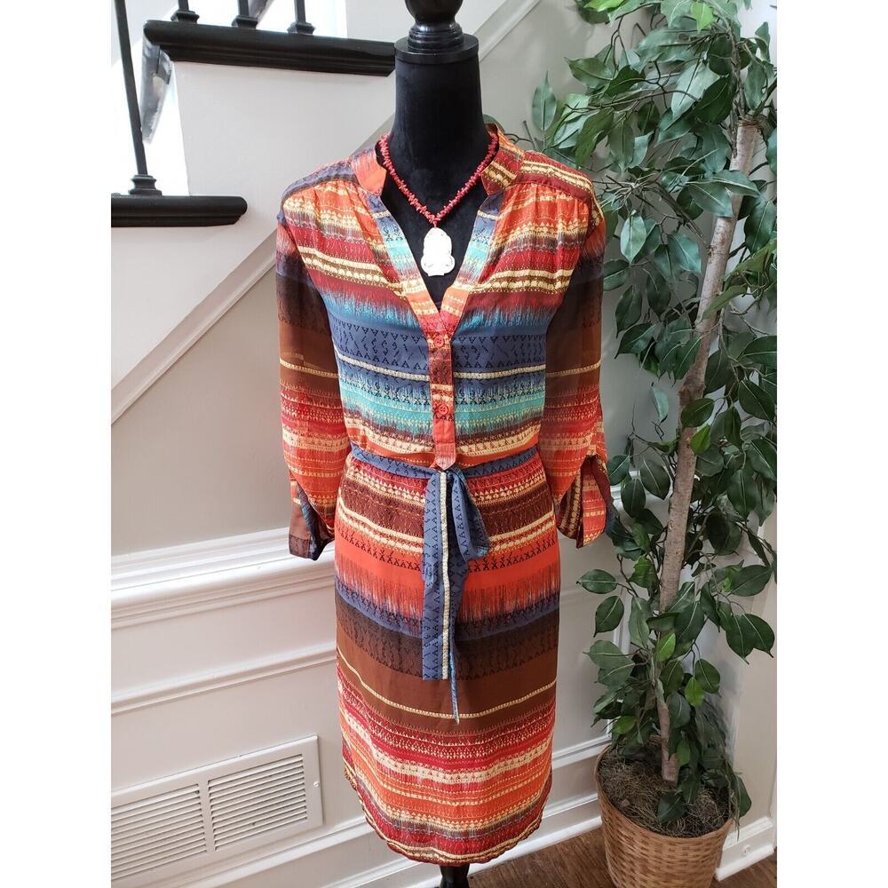 Tacera Women's Multicolor 100% Polyester V-Neck Long Sleeve Knee Length Dress 2X